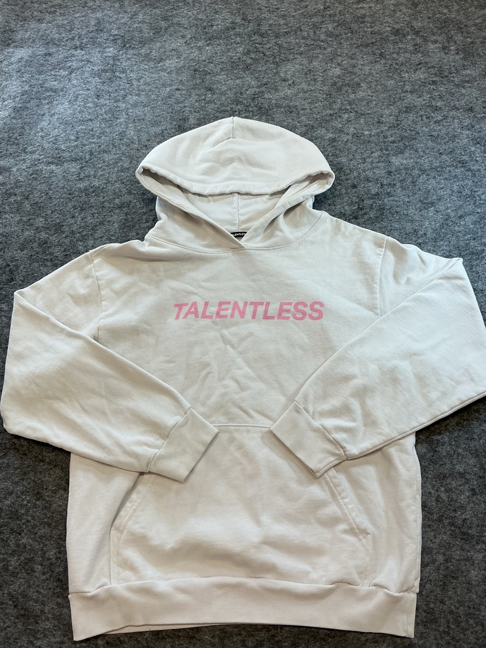 TALENTLESS Cream Hoodie with Black Brand Tag Size L